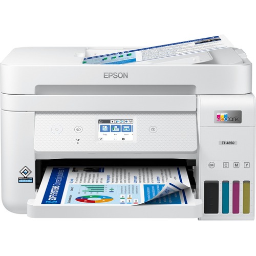 Epson EcoTank ET-4850 Inkjet Multifunction Printer-Color-Copier/Fax/Scanner-4800x1200 dpi Print-Automatic Duplex Print-5000 Pages-250 sheets Input-9600 dpi Optical Scan-Color Fax-Wireless LAN-Apple AirPrint-Android Printing-Fire OS-Mopria - Copier/Fax/Pri