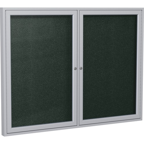 Ghent 2 Door Enclosed Vinyl Bulletin Board with Satin Frame - 36" Height x 48" Width - Ebony Vinyl Surface - Weather Resistant, Water Resistant, Damage Resistant, Tackable, Lockable, Durable, Self-healing, Shatter Resistant, Customizable, Tamper Proof, Fl