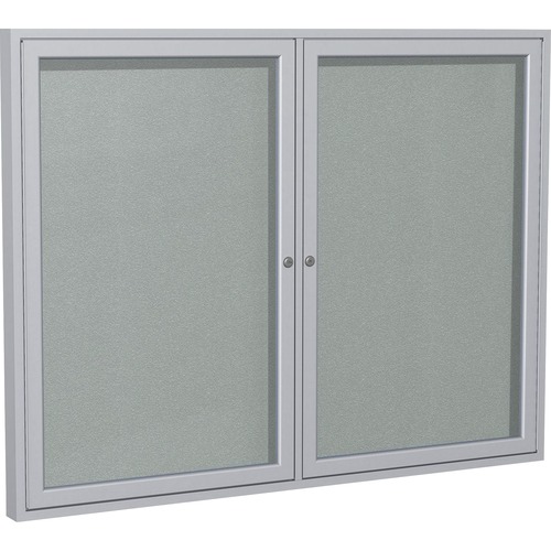 Ghent 2 Door Enclosed Vinyl Bulletin Board with Satin Frame - 48" Height x 60" Width - Silver Vinyl Surface - Weather Resistant, Water Resistant, Damage Resistant, Tackable, Lockable, Durable, Self-healing, Shatter Resistant, Customizable, Tamper Proof, F