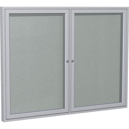 Ghent 2 Door Enclosed Vinyl Bulletin Board with Satin Frame - 48" Board Height x 60" Board Width - Silver Vinyl Surface - Weather Resistant, Water Resistant, Damage Resistant, Tackable, Lockable, Durable, Self-healing, Shatter Resistant, Customizable, Tam