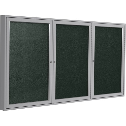 Ghent 3 Door Enclosed Vinyl Bulletin Board with Satin Frame - 48" Height x 72" Width - Ebony Vinyl Surface - Weather Resistant, Water Resistant, Damage Resistant, Tackable, Lockable, Durable, Self-healing, Shatter Resistant, Customizable, Tamper Proof, Fl