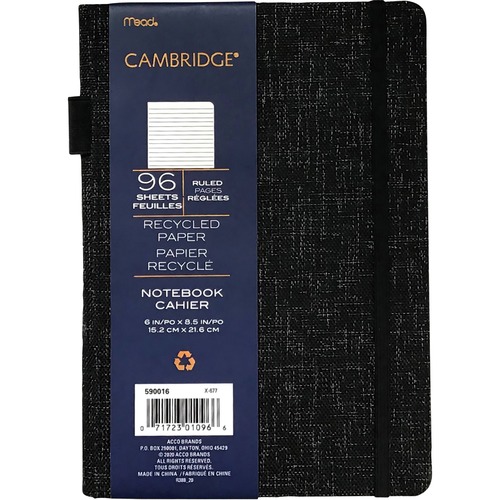 Hilroy Cambridge Notebook - 192 Pages - Ruled8.50" (215.90 mm)6" (152.40 mm) - Pen, Bungee Closure - Recycled