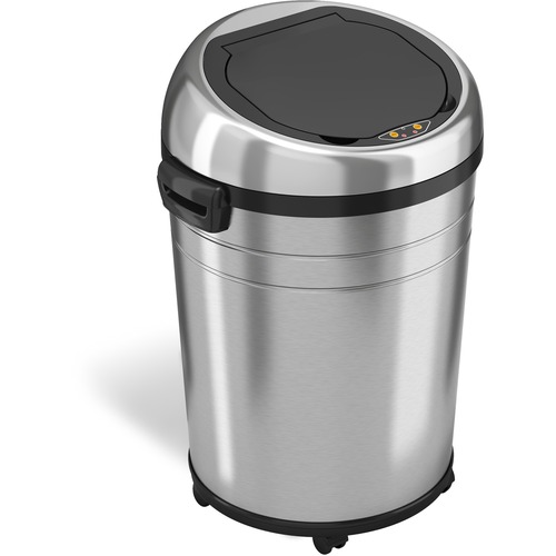 HLS Commercial XL Round Stainless Sensor Trash Can - 18 gal Capacity - Round - Touchless - Sensor, Bacteria Resistant, Caster, Mobility, Smudge Resistant, Easy to Clean, Vented - 32.6" Height x 17.5" Width x 19.3" Depth - Stainless Steel - Brushed Stainle