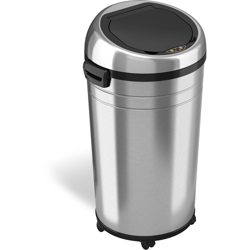 HLS Commercial XL Round Stainless Sensor Trash Can - 23 gal Capacity - Round - Touchless - Sensor, Bacteria Resistant, Caster, Mobility, Smudge Resistant, Easy to Clean, Vented - 32.6" Height x 17.5" Width x 19.3" Depth - Stainless Steel - Brushed Stainle