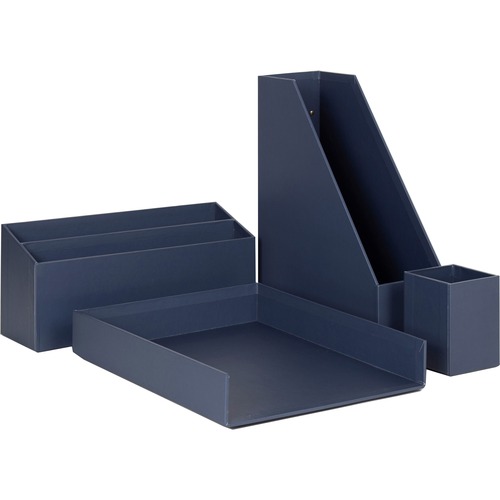 U Brands 4 Piece Desk Organization Kit - 4.1" Height x 9.8" Width12" Length%Desktop - Sturdy, Lightweight - Navy - Chipboard, Paper - 1 Each