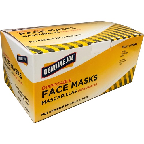 Genuine Joe Disposable Face Mask - Recommended for: Face - Particulate Protection - Blue - Disposable, Latex-free, Breathable, Comfortable, Elastic Loop, Earloop Style Mask, Flexible - 50 / Box