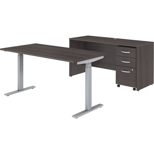 Bush Business Furniture Studio C Storm Laminate Desking - 60" x 24" Credenza, 60" x 30"46.7" Desk - 3 x File, Box Drawer(s) - Finish: Storm Gray, Thermofused Laminate (TFL)