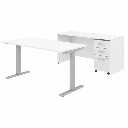 Bush Business Furniture Studio C White Laminate Desking - 60" x 24" Credenza, 60" x 30"46.7" Desk - 3 x File, Box Drawer(s) - Finish: White, Thermofused Laminate (TFL)