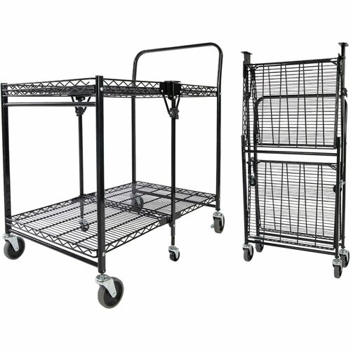 Stanley Folding Utility Cart - 2 Shelf - 500 lb Capacity - 6 Casters - Steel Frame - Black - 1 Each