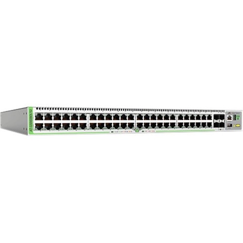 Allied Telesis CentreCom GS980MX/52 Layer 3 Switch - 48 Ports - Manageable - 10 Gigabit Ethernet, Gigabit Ethernet - 10GBase-X, 10/100/1000Base-T - 3 Layer Supported - Modular - 60 W Power Consumption - Optical Fiber, Twisted Pair - Rack-mountable, Wall M