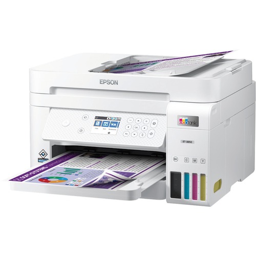Epson EcoTank ET-3850 Inkjet Multifunction Printer-Color-Copier/Scanner-4800x1200 dpi Print-Automatic Duplex Print-5000 Pages-250 sheets Input-9600 dpi Optical Scan-Wireless LAN-Apple AirPrint-Android Printing-Fire OS-Mopria-Epson Email Prin - Copier/Prin