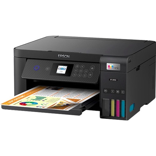 Epson EcoTank ET-2850 Inkjet Multifunction Printer-Color-Copier/Scanner-4800x1200 dpi Print-Automatic Duplex Print-120 sheets Input-1200 dpi Optical Scan-Wireless LAN-Apple AirPrint-Android Printing-Mopria-Epson Remote Print - Copier/Printer/Scanner - 480