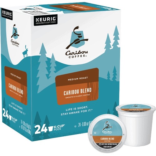 Caribou Coffee Single-Serve Coffee K-Cups®, Caribou Blend, Carton Of 4 K-Cups, Box Of 24 Cartons - Compatible with Keurig Brewer - Medium - 8 oz - K-Cup - 96 / Box