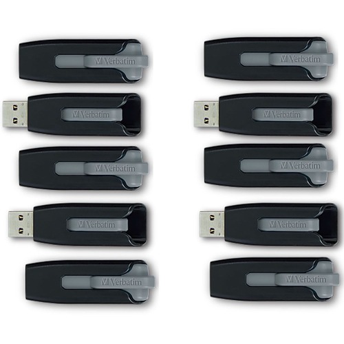 Verbatim Store 'n' Go V3 32GB USB 3.2 (Gen 1) Flash Drive - 32 GB - USB 3.2 (Gen 1) Type A - Gray - Lifetime Warranty - 10 Pack = VER70894