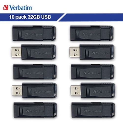 Verbatim Store 'n' Go 32GB USB Flash Drive - 32 GB - USB 2.0 Type A - Black - Lifetime Warranty - 10 Pack