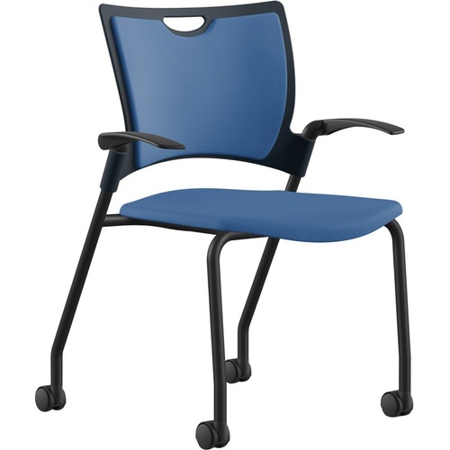 9 to 5 Seating Bella Fixed Arms Mobile Stack Chair - Latte Thermoplastic Seat - Latte Thermoplastic Back - Powder Coated, Black Frame - Four-legged Base - 1 Each