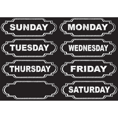 Ashley Magnetic Chalkboard Days of the Week - 8 - Die-cut, Write on/Wipe off - 1 Each - Multicolor