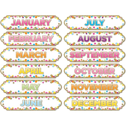 Ashley Magnetic Confetti Months Timesavers - 12 - Die-cut, Write on/Wipe off - 1 Each - Multicolor