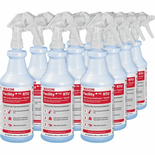 Maxim Facility Multi-Surface Disinfectant - Ready-To-Use - 32 fl oz (1 quart) - 12 / Carton - Washable - Colorless