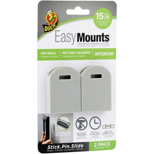 Duck Brand EasyMounts Interior Wall Picture Hanger - 15 lb (6.80 kg) Capacity - 1.6" Width x 2.3" Length - for Frame, Home, Pictures - White - 1 Each