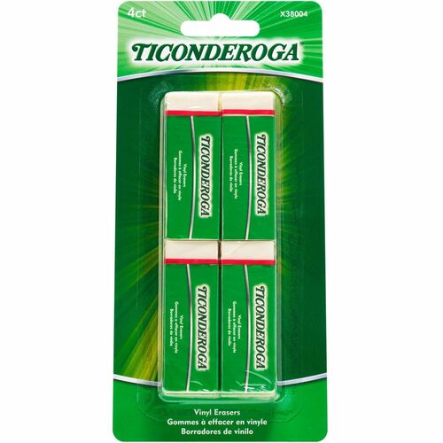 Ticonderoga White Erasers - White - Block - Vinyl - 4 / Pack - Soft, Latex-free, Smudge-free, Residue-free, Non-tearing, Non-toxic, Easy Grip