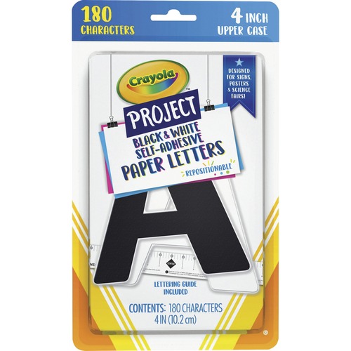 Crayola Self-adhesive Paper Letters - Self-adhesive - 4" Height - Black/White - Paper - 180 / Pack