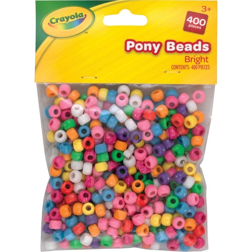 Crayola Pony Beads - Key Chain, Project, Party, Classroom, Necklace, Bracelet - 400 Piece(s) - 400 / Pack - Bright Assorted