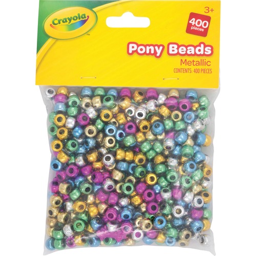 Crayola Pony Beads - Key Chain, Project, Party, Classroom, Necklace, Bracelet - 400 Piece(s) - Assorted Metallic - 400 / Pack
