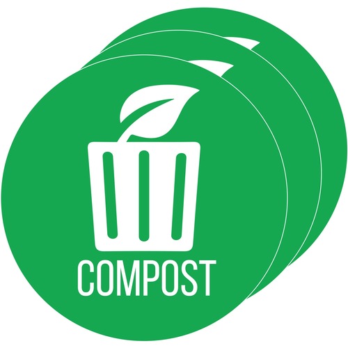 HLS Commercial Refuse Bin Icon Sticker - Waterproof - "Compost" - 1/10" Height x 4" Width x 4" Length - 4" Diameter - Circle - Green - Vinyl - 3 / Carton - Recyclable, Self-adhesive, Easy Peel, Removable