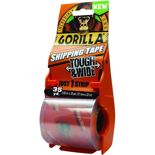 Gorilla Heavy-Duty Tough & Wide Shipping/Packaging Tape - 35 yd Length x 2.83" Width - 3" Core - Dispenser Included - 1 / Pack - Clear