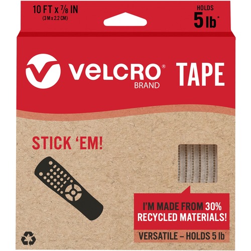 VELCRO® Eco Collection Adhesive Backed Tape - 10 ft Length x 0.88" Width - 1 Each - White