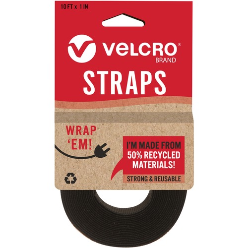 VELCRO® Strap,Adjustable,Reusable,Recycled,1"x10',Black - Cable Strap - Black - 1