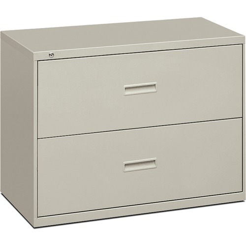 HON 400 File Cabinet - 36" x 18" x 28.4" - 2 x Drawer(s) for File - Letter, Legal - Lateral - Tamper Resistant, Compact, Sturdy, Interlocking, Welded, Removable Lock, Leveling Glide, Divider, Ball-bearing Suspension, Recessed Handle - Light Gray