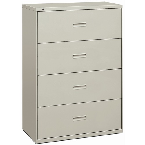 HON 400 File Cabinet - 36" x 18" x 53.3" - 4 x Drawer(s) for File - Letter, Legal - Lateral - Tamper Resistant, Compact, Sturdy, Interlocking, Welded, Removable Lock, Leveling Glide, Divider, Ball-bearing Suspension, Recessed Handle - Light Gray