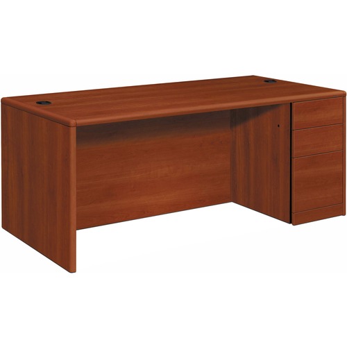 HON 10700 H10701R Pedestal Desk - 29.5" Height x 66" Width x 30" Depth - 3 x Box, File Drawer(s) - Single Pedestal on Right Side - Finish: Cognac