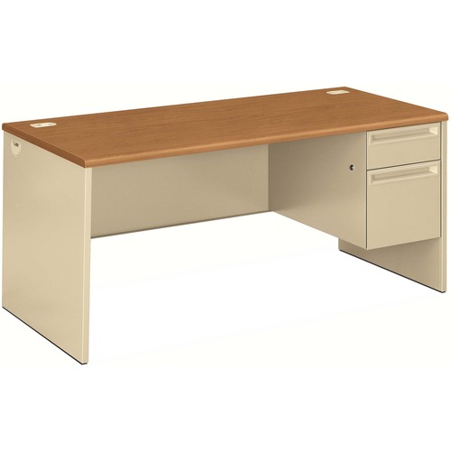 HON 38000 H38291R Pedestal Desk - 29.5" Height x 66" Width x 30" Depth - Total Drawer(s): 2Right Side - Waterfall Edge - Finish: Harvest, Putty
