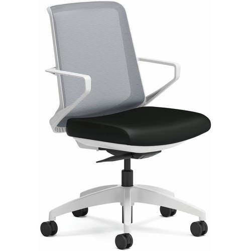 HON Cliq Chair - Black Fabric Seat - Fog Mesh Back - Designer White Frame - Black - Armrest