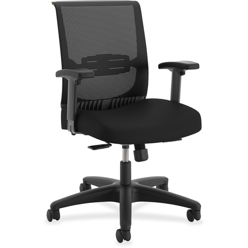 HON Convergence Task Chair - Black Fabric Seat - Black Mesh Back - Black Frame - 5-star Base - Black