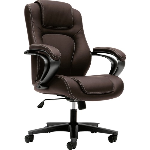 HON Chair - Brown Seat - Black Vinyl Back - Black Frame - High Back - 5-star Base - Brown