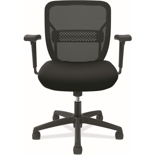 HON Gateway Chair - Black Fabric Seat - Black Mesh Back - Black Nylon Frame - Mid Back - 5-star Base - Black - Armrest