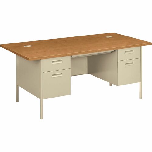 HON Metro Classic HP3276 Pedestal Desk - 4 x Box, File Drawer(s) - Double Pedestal - Square Edge - Finish: Harvest, Putty - Glide, Scratch Resistant, Spill Resistant, Stain Resistant, Liquid Resistant, Sturdy, Durable - For File Storage, Workstation, Offi