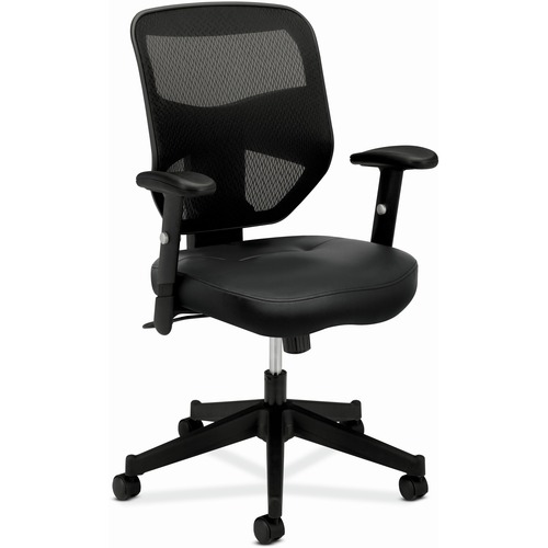 HON Prominent Chair - Black Bonded Leather Seat - Black Reinforced Resin, Mesh Back - Black Frame - High Back - 5-star Base - 1 Each