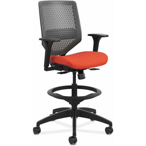 HON Solve Sitting Stool - Fabric Seat - Charcoal Mesh Back - Black Frame - Mid Back - 5-star Base - Bittersweet - 1 Each