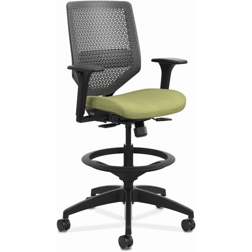 HON Solve Sitting Stool - Fabric Seat - Charcoal Mesh Back - Black Frame - Mid Back - 5-star Base - Meadow - 1 Each