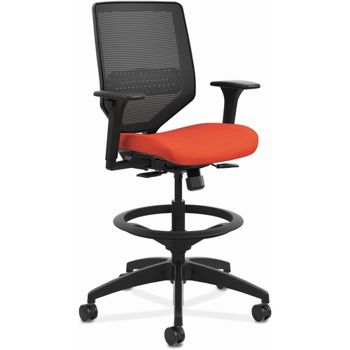 HON Solve Sitting Stool - Fabric Seat - Black Mesh Back - Black Frame - Mid Back - 5-star Base - Bittersweet