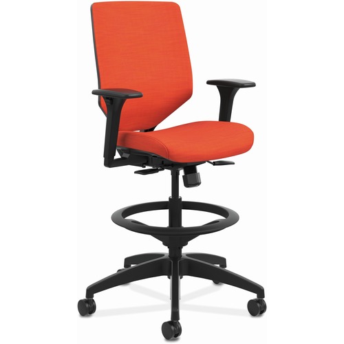 HON Solve Sitting Stool - Fabric Seat - Charcoal Fabric, Mesh Back - Black Frame - Mid Back - 5-star Base - Bittersweet
