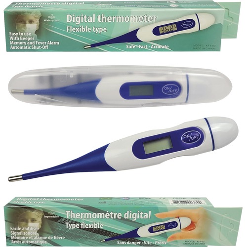 Acme United First Aid Digital Thermometer - Flexible Tip, Last Temperature Record, Large Display, Auto-off