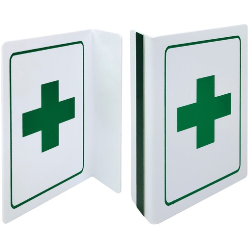 First Aid Central Safety Sign - First Aid - First Aid Print/Message - 5.50" (139.70 mm) Width x 2" (50.80 mm) Height x 8" (203.20 mm) - L-shaped Shape - Chemical Resistant, Abrasion Resistant, Moisture Resistant