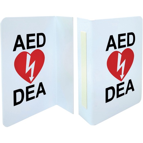 Acme United First Aid Safety Sign - AED - AED, DEA Print/Message - 5.50" (139.70 mm) Width x 2" (50.80 mm) Height - L-shaped Shape - Chemical Resistant, Abrasion Resistant, Moisture Resistant