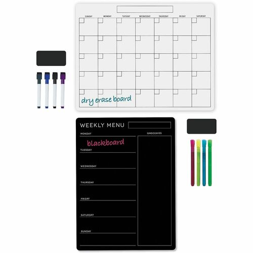 Office Depot® Brand Magnetic Dry-Erase/Blackboard Menu And Calendar Combo Set, 17" x 13" , Black - Black/White Polyethylene Terephthalate (PET) Surface - Magnetic - 2